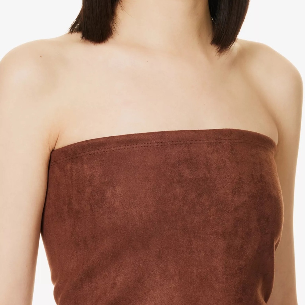 leset gaia cropped faux-suede bandeau tube top in choco brown - Picture 4 of 13